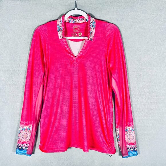 Lucky in Love Tops - Lucky In Love Shirt Womens L Hot Pink Long Sleeve Pullover Tennis UPF 50